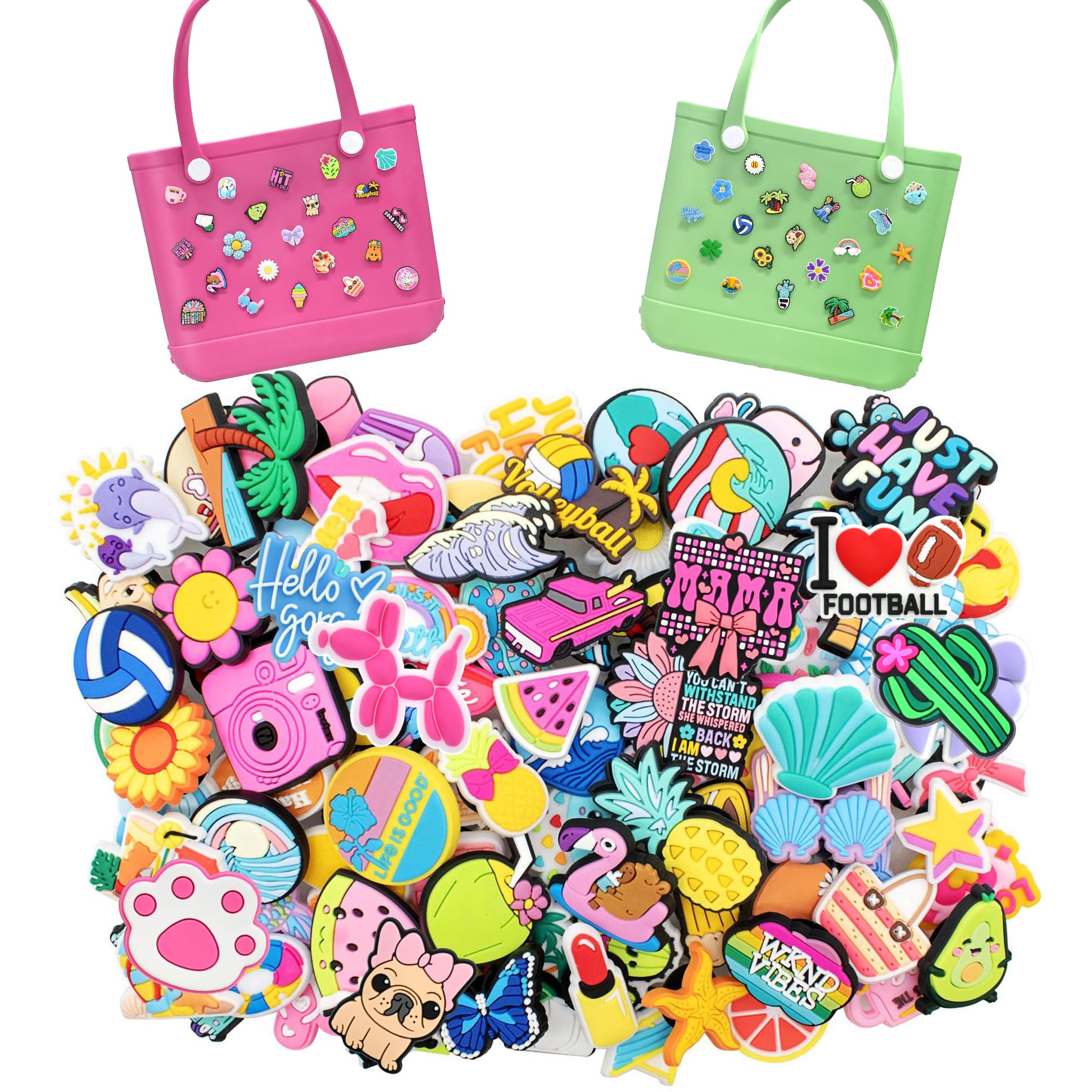 YEALQUE 50PCS Random Different Bogg Bag Charms Leisure Charms for Bogg Bag Beach Tote Bag PVC Decorative Accessory Charm Women G