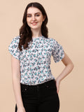 Wedani Women'S Casual Short Sleeves Round Neck Foral Regular Fit Top (Small White-2),White-2,S,Polyester,Western,