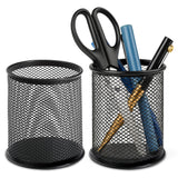 GLUN Round Mesh Pen Stand or Pencil Holder Pack of 2, MultiPurpose Desk Organiser Black Powder Coated for Office, Home & Study