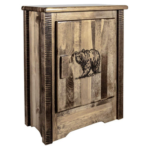 Montana Woodworks Homestead Collection Accent Cabinet With Laser Engraved Bear Design, Right Hinged, Stain & Clear, Stained & Cl