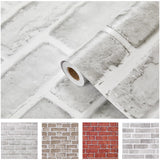 Coavas Brick Wallpaper Peel and Stick Light Grey Faux Brick Contact Paper 17.7x393.7 Inches Removable Wall Paper Adhesive Renter