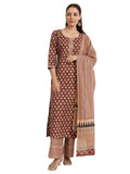 Libas Womens Printed Cotton Straight Kurta With Palazzos And Dupatta