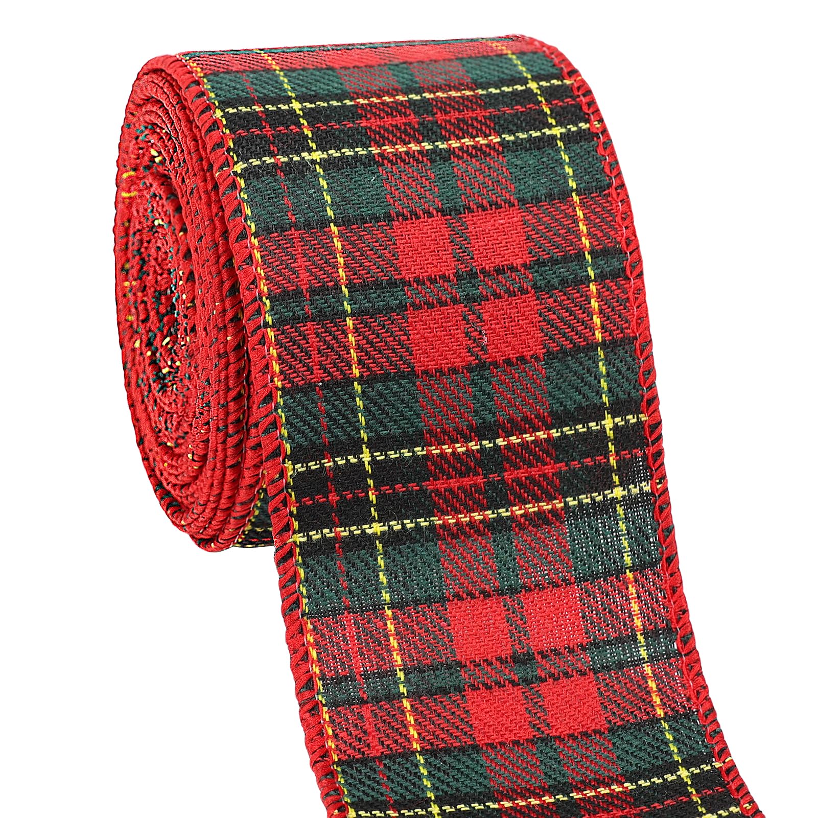 Tenn Well Buffalo Plaid Ribbon, 9.8 Yards 2.5 inch Red and Green Plaid Christmas Ribbon Wired for Christmas Tree, Bow Making, Wr