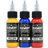 Element Tattoo Supply Tattoo Ink Set Red Yellow Blue Professional Solid Colors for Human Skin for Tattooing Bright Bold Pre-Disp