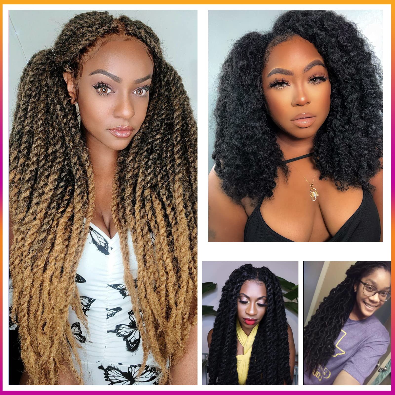 (2) - ToyoTress 6packs/lot Afro Kinky Curly Marley Braids Hair Extensions Kanekalon Synthetic Twist Crochet Braiding Hair (2)