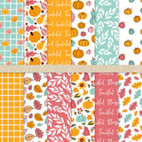 FYSUIMU 60 Sheets Fall Pattern Paper Pink Orange Cyan Pumpkin Leaves Scrapbook Specialty Paper Double Sided for Autumn Thanksgiv