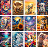 Mystara 12 Pack Diamond Painting Kits for Adults,Animal Cat Diamond Painting Set for Gift Home Wall Decor - 5D DIY Craft Kit wit