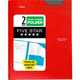 Five Star 2 Pocket Folder, StayPut Folder, Plastic Colored Folders with Pockets & Prong Fasteners for 3Ring Binders, 81/2 