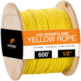 Yellow Twisted Polypropylene Rope 1/2 Floating Poly Pro Cord 600 Ft Resistant to Oil, Moisture, Marine Growth and Chemicals