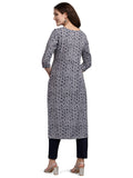 Nainvish Women'S Cotton Blend Straight Round Neck Printed Kurta (Sd191_K-Xxl_Grey)