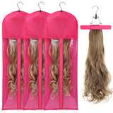 AIHOPESTO 3PCS Extra Long Wig Storage Bag with Wooden Hanger Hair Extension Storage Bag with Hanger Portable Dust-proof Portable