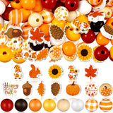 Buryeah 200 Pcs Fall Wooden Beads Thanksgiving Rustic Farmhouse Wood Beads Autumn Maple Leaves Pumpkin Plaid Round Charms for DI