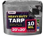 20' x 20' Silver/Black Heavy Duty Tarp with Grommets Reinforced - 10 Mil Thick - Double Sided Plastic Waterproof Tarps - Large T