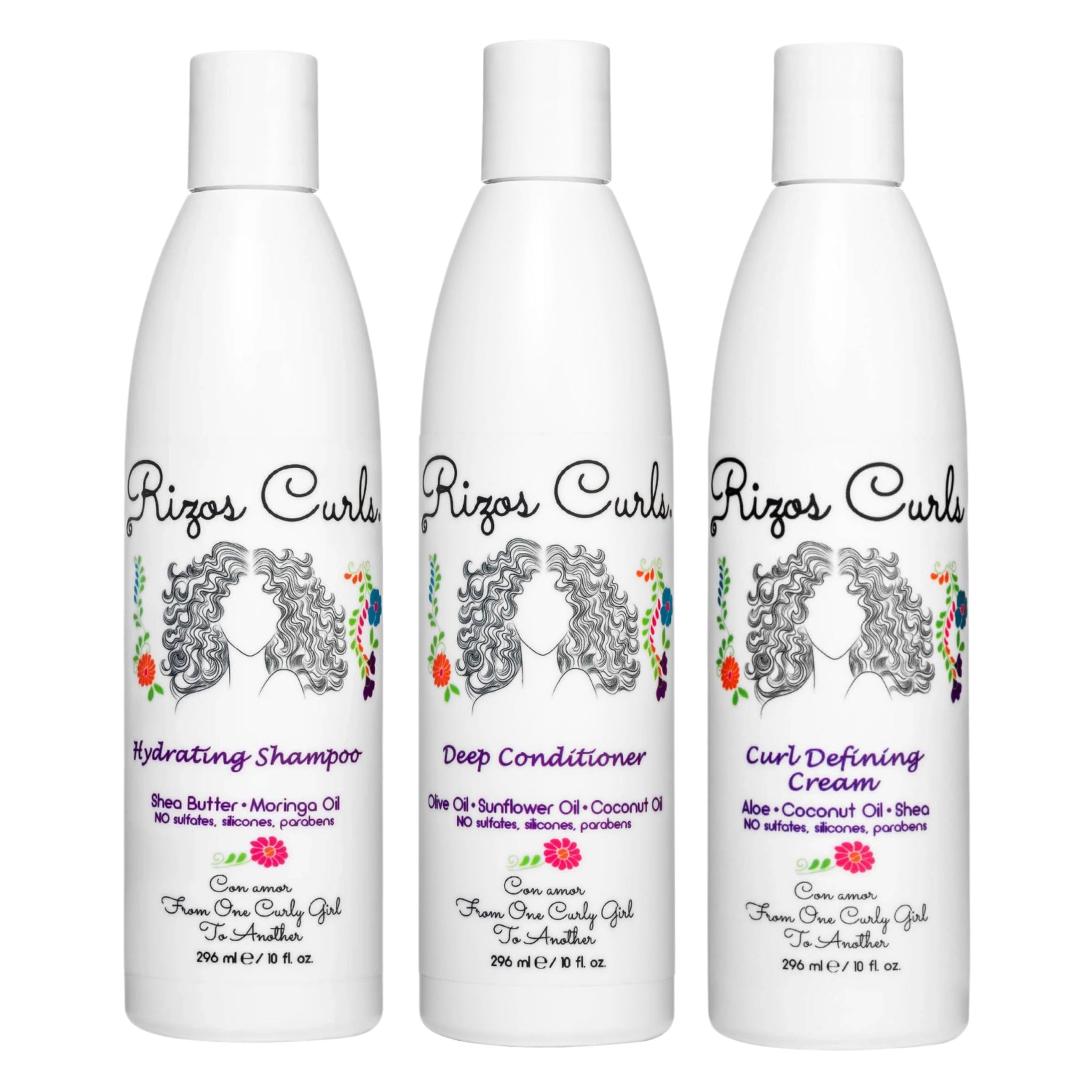 Rizos Curls Trio Bundle, Hydrating Shampoo & Deep Conditioner & Curl Cream Bundle, Gently Cleanse and Hydrate Curly Hair, Style 