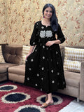 Anni Designer Women'S Rayon Blend Floral Straight Kurta With Pant (Anveshi-Clrs_Black_Medium),Black,M,Rayon Blend,Anarkali,