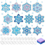 DoubleFill 60 Sets Snowflakes Suncatchers Craft Kit Snow Tissue Paper Sign Craft Winter Christmas Crafts Make Your Own Xmas Tree