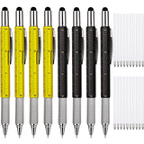 Zhanmai 8 Pcs 6 in 1 Multitool Pen Bulk Gift for Men Multi Tool Ballpoint Pen with Ruler Level Screwdriver Cool Stylus 20 Ink Re