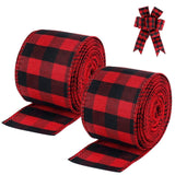 19.6 Yard 2.5 inch Wide Buffalo Plaid Ribbons Wired Edges, 2 Rolls Red and Black Checkered Ribbon for Christmas Tree Gift Decora