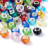 Spritewelry 100pcs 14mm Glass European Beads Large Hole Beads Garden Decor Beaded Faceted Spacer Bead Crystal Silver Plated Core