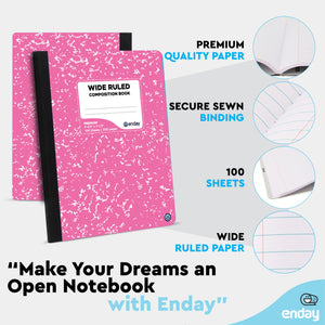 Composition Notebooks Wide Ruled Paper, Colored Marble Composition Notebook Covers, 100 Sheets (200 pages) Composition Books, Wi