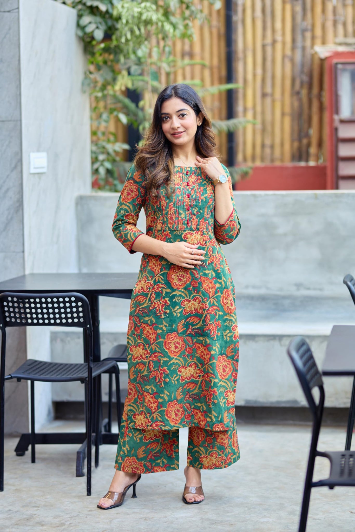 Anni Designer Women'S Rayon Viscose Straight Printed Kurta With Pant (Kismat Green_L_Green_Large),Green,L,Rayon,Regular,