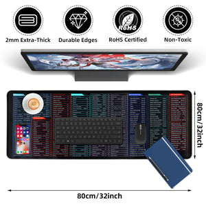 Quick Key Keyboard Mouse Pad, Non-Slip Desk Mat with Office Software Shortcuts Pattern, Upgraded Extended Large Rubber Base Mice