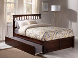 AFI Mission Queen Platform Bed with Footboard and Turbo Charger with Twin Extra Long Trundle in Walnut