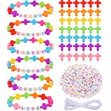 Highergo 1200 Pcs Easter Cross Beads for Jewelry Making, Religious Beaded Bracelet DIY Bead Craft Kit Stretch 944 Inch Elastic C