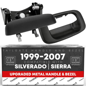 Tailgate Handle Latch w/Improved Bezel Trim with Rod Clips - Upgraded Metal Handle Compatible with 1999-2007 Chevy Silverado GMC