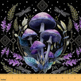 Feelyou Purple Mushroom Fabric by The Yard Dragonfly Print Upholstery Fabric for Chairs Nature Herbs Plants for Home DIY Project