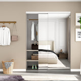 JUBEST Mirror Closet Doors, 60x80 One Side Sliding Closet Door with Hardware Kit, Interior Steel Frame Bypass Sliding Door f