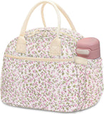 Carry bloom Lunch Box for Women, Insulated Lunch Bag Cute Corduroy Lunchbag Reusable Lunchbox for Work (flower corduroy pink)
