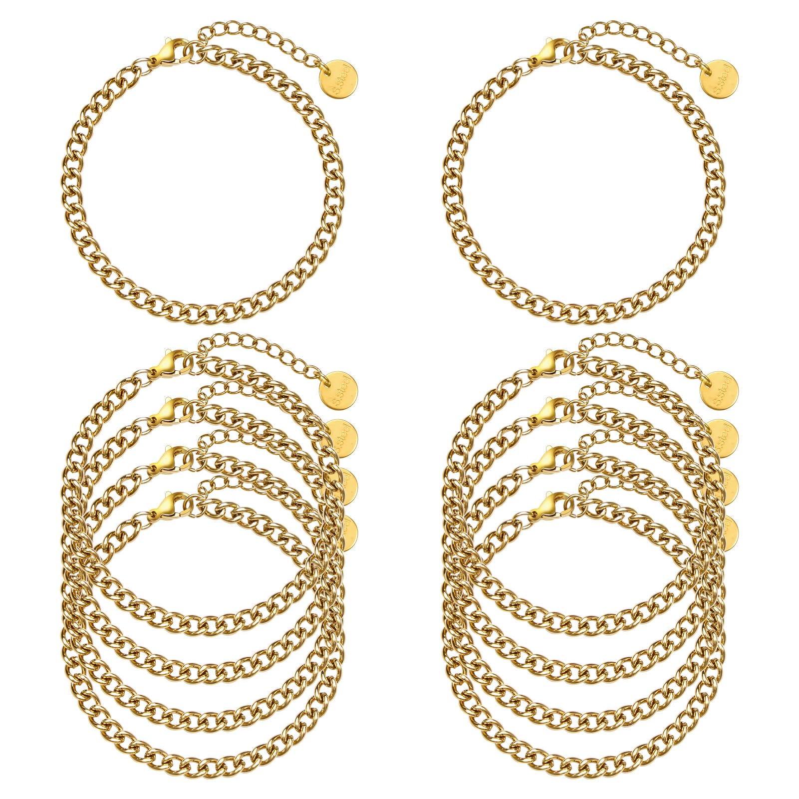 UMAOKANG 10 Pack 316L Curb Chain Bracelets for Jewelry Making Gold Plated Stainless Steel Bracelet Kit Jewelry Gift