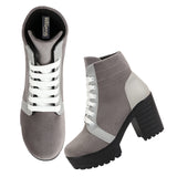 Shoetopia Women Grey Block Heeled Lace Up Boot-Eu38,Grey,5,B09NSFRLBK