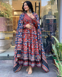 Anni Designer Women'S Rayon Viscose Printed Anarkali Kurta With Pant & Dupatta (Svr Blue-Vks01_Xl_Blue_X-Large),Blue,XL,,,