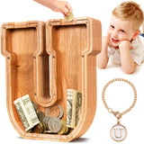 SummiDate Wooden Letter Piggy Bank| Piggy Bank for Boys Girls Toddler| Alphabet U Money Bank| Coin Bank Birthday Gift for Kids|B