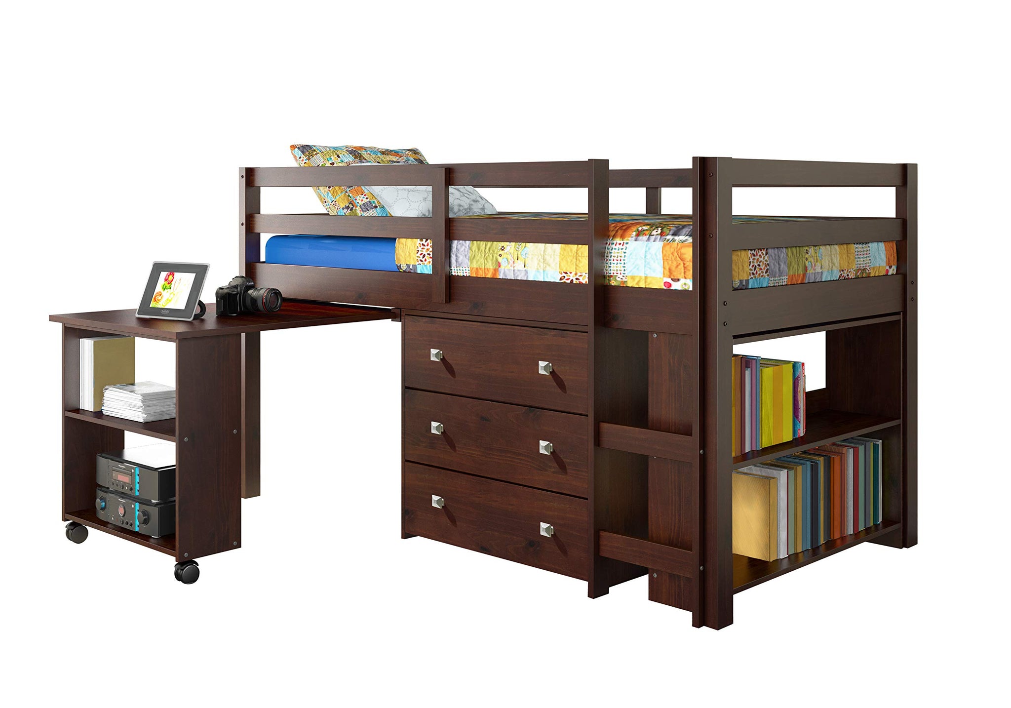 Donco Kids 760-Cp Low Study Loft Bed, Dark Cappuccino/White