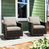 MeetLeisure Patio Metal Swivel Chairs Set of 2, Wicker Conversation Furniture Set, Upholstered & 360 Degree Glider Rockers Armch