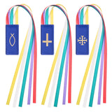 Outus 3 Pieces Bible Ribbon Bookmark Markers Artificial Leather Bookmark with Ribbons for Books Office (Solemn,Blue)