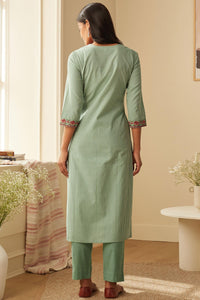 Gosriki Women'S Cotton Blend Embroidered Straight Kurta With Pant & Dupatta (Farigup-Green-Nw-Gs_S_Green_Small),Green,,B0D1XZ7KQ5