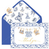 Whaline 24 Packs Blue Floral Thank You Cards Toile Blue Chinoiserie Bear Clothes Greeting Card with Envelopes and Stickers Vinta