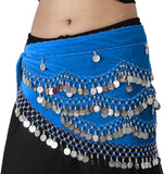 Krypmax Belly Dance Velvet Hip Scarf Waist Belt With Silver Coins For Women And Girls (Turquoise)