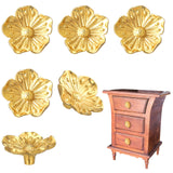 MorningRo 6 Pack Brushed Gold Flower Cabinet Knobs Kitchen Gold Drawer Pulls Bathroom Zinc Petal Handles for Dresser Drawer Deco