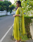 Anni Designer Women'S Rayon Viscose Printed Anarkali Kurta With Pant & Dupatta (Horizon Green_S_Green_Small),Green,S,Rayon,Anarkali,