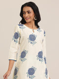 Libas Womens Printed Silk Blend Straight Kurta With Trousers And Dupatta Off White S