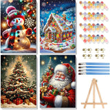 Christmas Paint by Numbers for Adults with Framed Canvas - with Wooden Easel, 4 Pack Paint by Number for Beginners, Xmas Acrylic