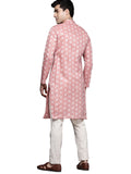Manyavar Mens Kurta Only, Ethnic Kurta For Men, Full Sleeves Mandarin Collar Wave Blended Cotton Kurta Only (Gajari) (L)