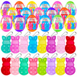 24 PCS Prefilled Easter Eggs with Bunny Pop Bubble Fidget Keychains Toy Inside for Kids Boys Girls Easter Basket Stuffers Party 