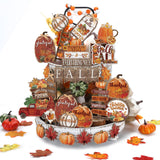 BBTO Set of 15 Thanksgiving Fall Tiered Tray Decor Pumpkins Farmhouse Decor Autumn Maple Leaf Table Centerpieces Harvest Wood Bl