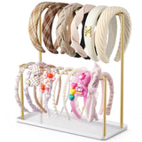 Josmimic Headband Holder Organizer Metal 2-Tier with Tray: Hair Accessories Display Stand Storage Hairband Rack Necklace Stand H